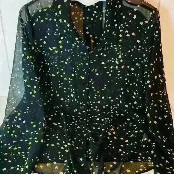 CAbi Galaxy long sleeve sheer button up Blouse - Picture 2 of 8